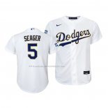 Maglia Baseball Bambino Los Angeles Dodgers Corey Seager 2021 Gold Program Replica Bianco