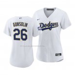 Maglia Baseball Donna Los Angeles Dodgers Tony Gonsolin 2021 Gold Program Replica Bianco