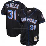 Maglia Baseball Uomo New York Mets Mike Piazza Mitchell & Ness 2000 Alternato Cooperstown Collection Autentico Nero