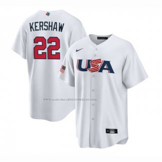 Maglia Baseball Uomo USA 2023 Clayton Kershaw Replica Bianco