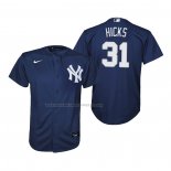 Maglia Baseball Bambino New York Yankees Aaron Hicks Replica Alternato Blu