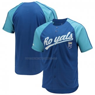 Maglia Baseball Uomo Kansas City Royals Button Down Raglan Replica Blu