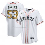 Maglia Baseball Uomo Houston Astros Cristian Javier 2023 Gold Collection Replica Bianco Oro