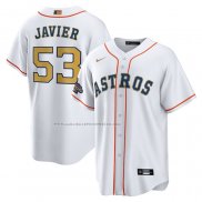 Maglia Baseball Uomo Houston Astros Cristian Javier 2023 Gold Collection Replica Bianco Oro